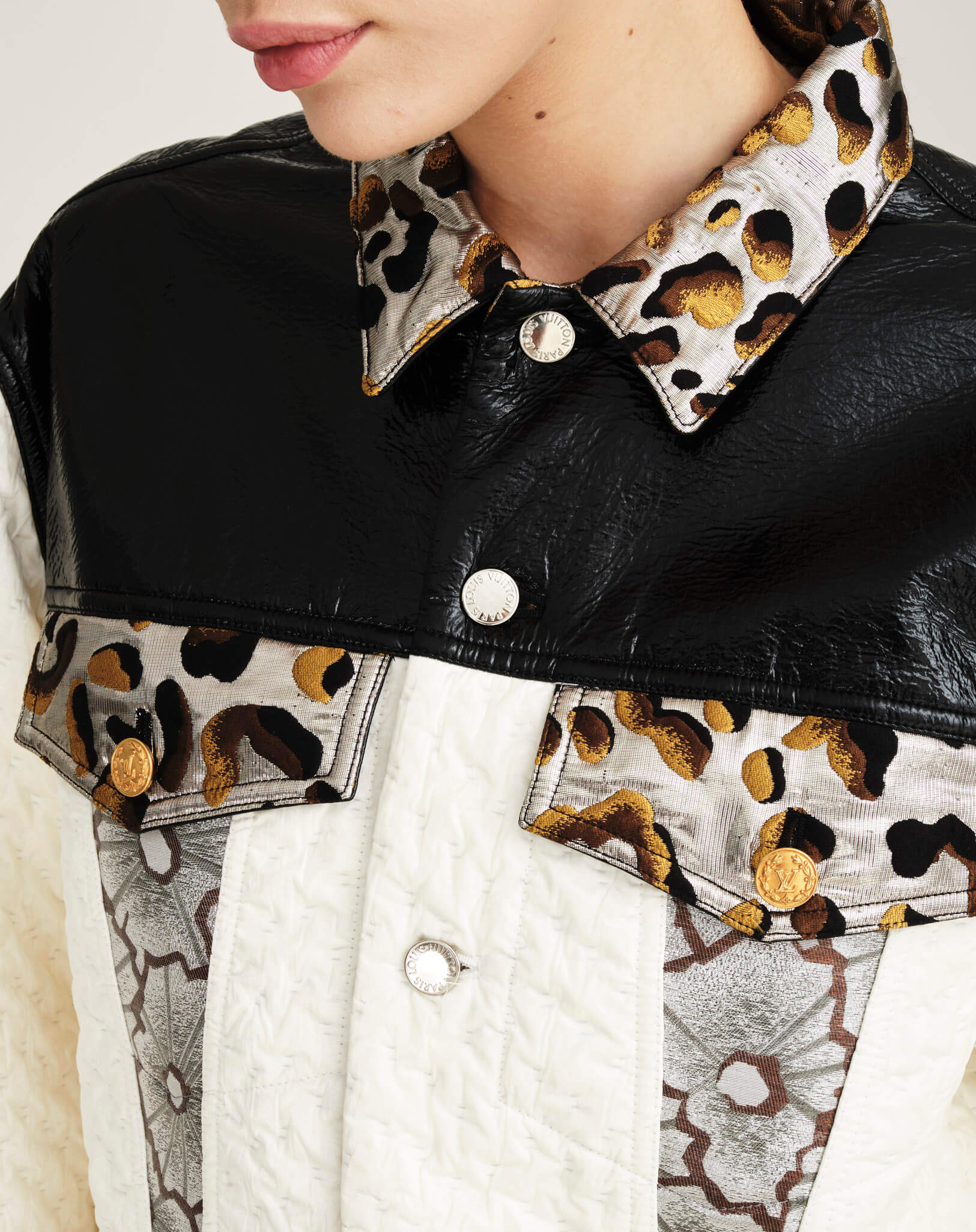 Louis Vuitton - Leopard Detailed Mixed Material Boxy Jacket FR38